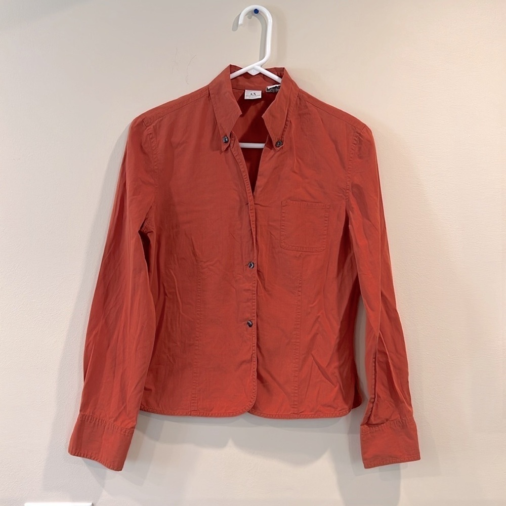 🔥Armani Exchange Women's Button-Up Shirt Sz M Dark Orange
